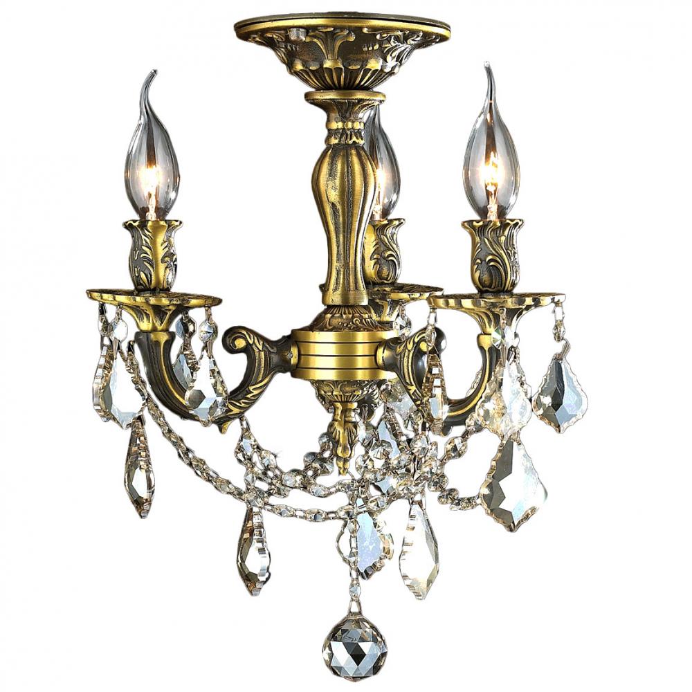 Windsor 3-Light Antique Bronze Finish and Golden Teak Crystal Semi Flush Mount Ceiling Light 13 in. 