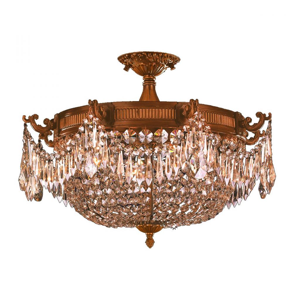 Winchester 4-Light French Gold Finish and Golden Teak Crystal Semi Flush Mount Ceiling Light 24 in. 