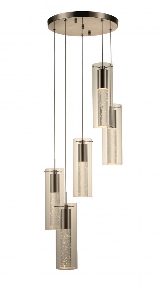 Sprite 18-Watt Matte Nickel Finish Integrated LEd Crystal and Glass Tube Pendant Light 3000K 14 in.