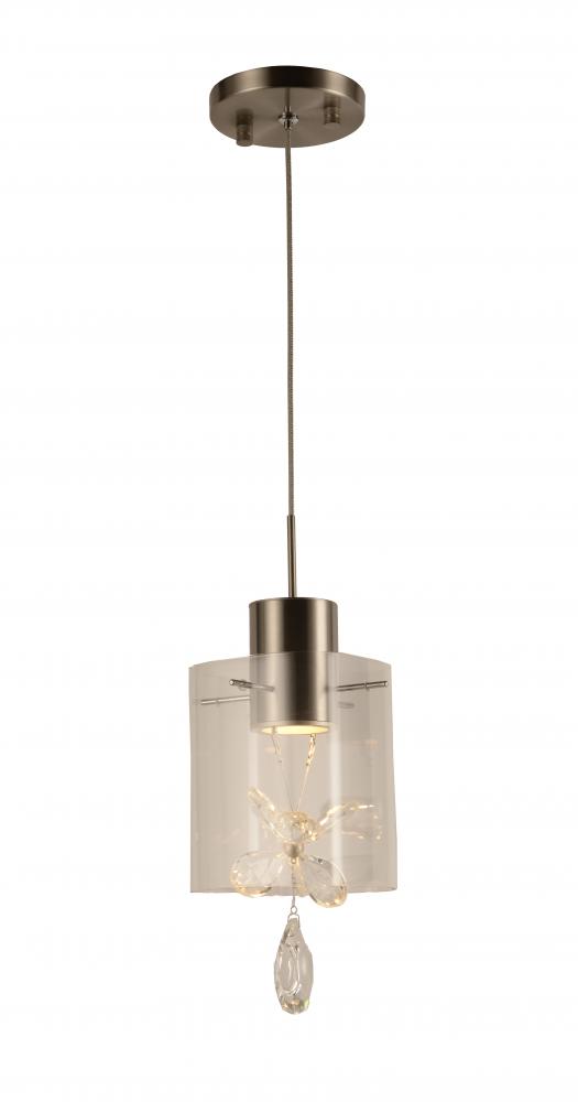 Papillon 6-Watt Matte Nickel Finish Integrated LEd Glass with Crystal Mini Pendant Ceiling Light 300