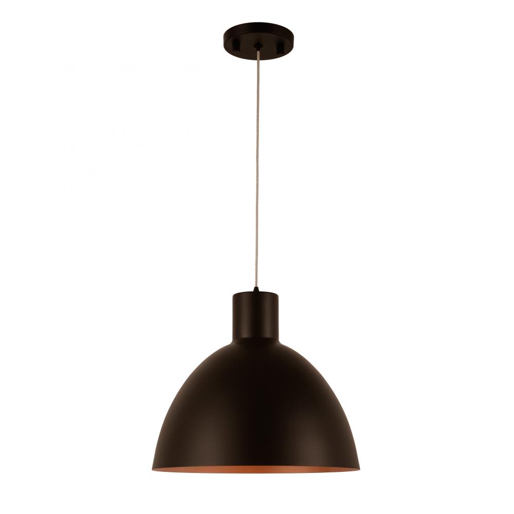 Bowery 6-Watt Matte Black Finish Integrated LEd Metal dome Pendant Ceiling Light 3000K 12 in. Dia x