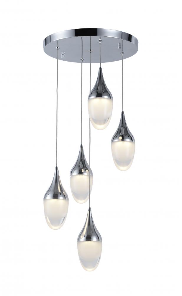 droplet 12.5-Watt Polished Chrome Finish Integrated LEd Clear Multi Light Pendant 3000K 14 in. Dia x