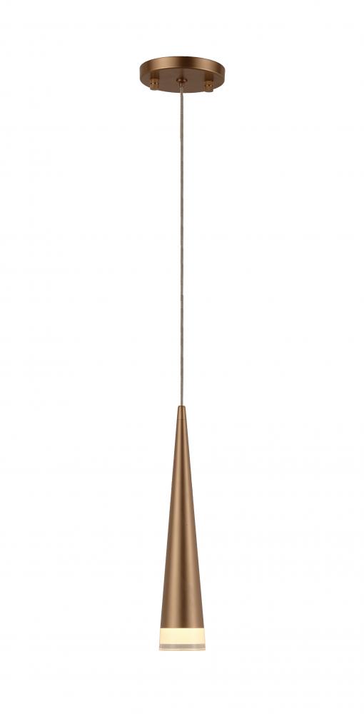 Pinnacle 4.5-Watt Matte Gold Finish Integrated LEd Mini Pendant Cone Ceiling Light 3000K 4 in. Dia x