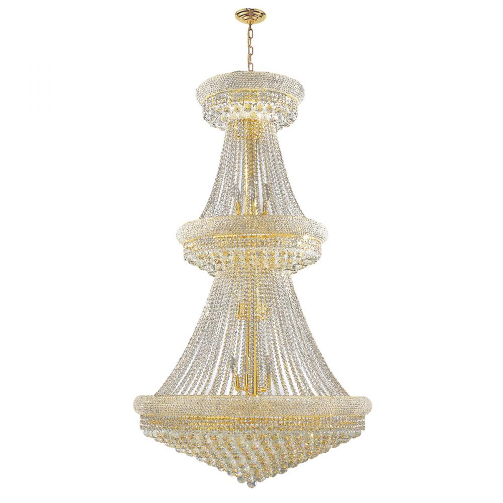 Empire 32-Light Gold Finish and Clear Crystal Chandelier 36 in. Dia x 66 in. H Two 2 Tier Round Larg