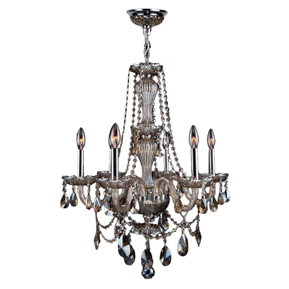 Provence 6-Light Chrome Finish and Golden Teak Crystal Chandelier 23 in. Dia x 31 in. H Medium