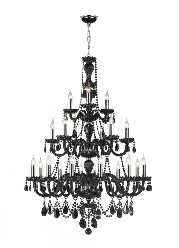 Provence Collection 21 Light Chrome Finish and Black Crystal Chandelier 38" D x 54" H Three