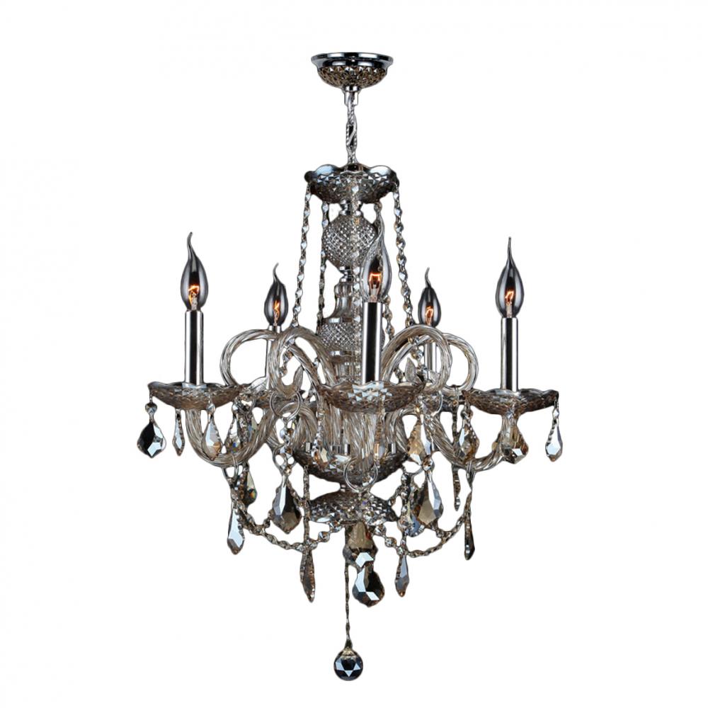 Provence 5-Light Chrome Finish and Golden Teak Crystal Chandelier 20 in. Dia x 22 in. H Medium