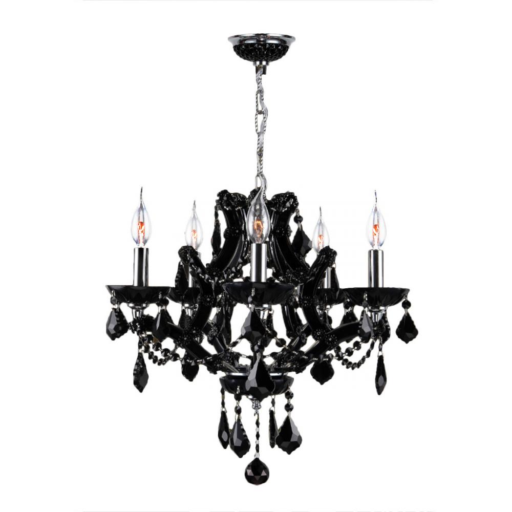 Lyre Collection 5 Light Chrome Finish and Black Crystal Chandelier 19" D x 18" H Medium