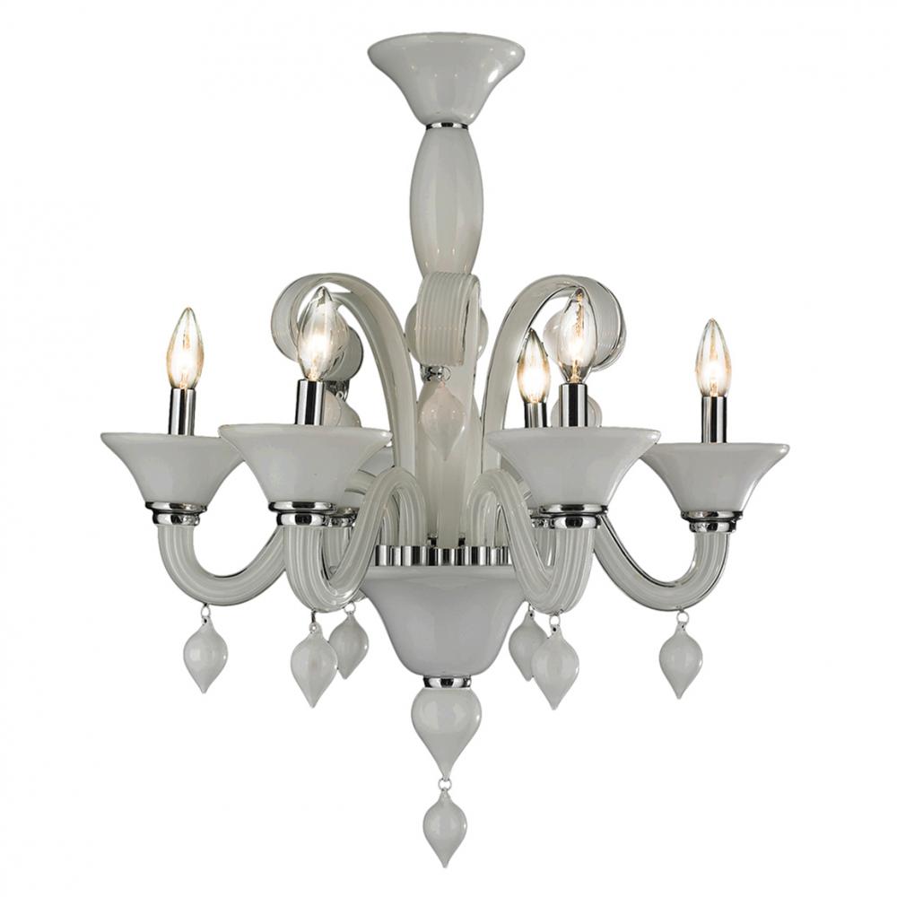 Murano 6-Light Blown Glass in White Finish Venetian Style Chandelier 23 in. Dia x 27 in. H Medium