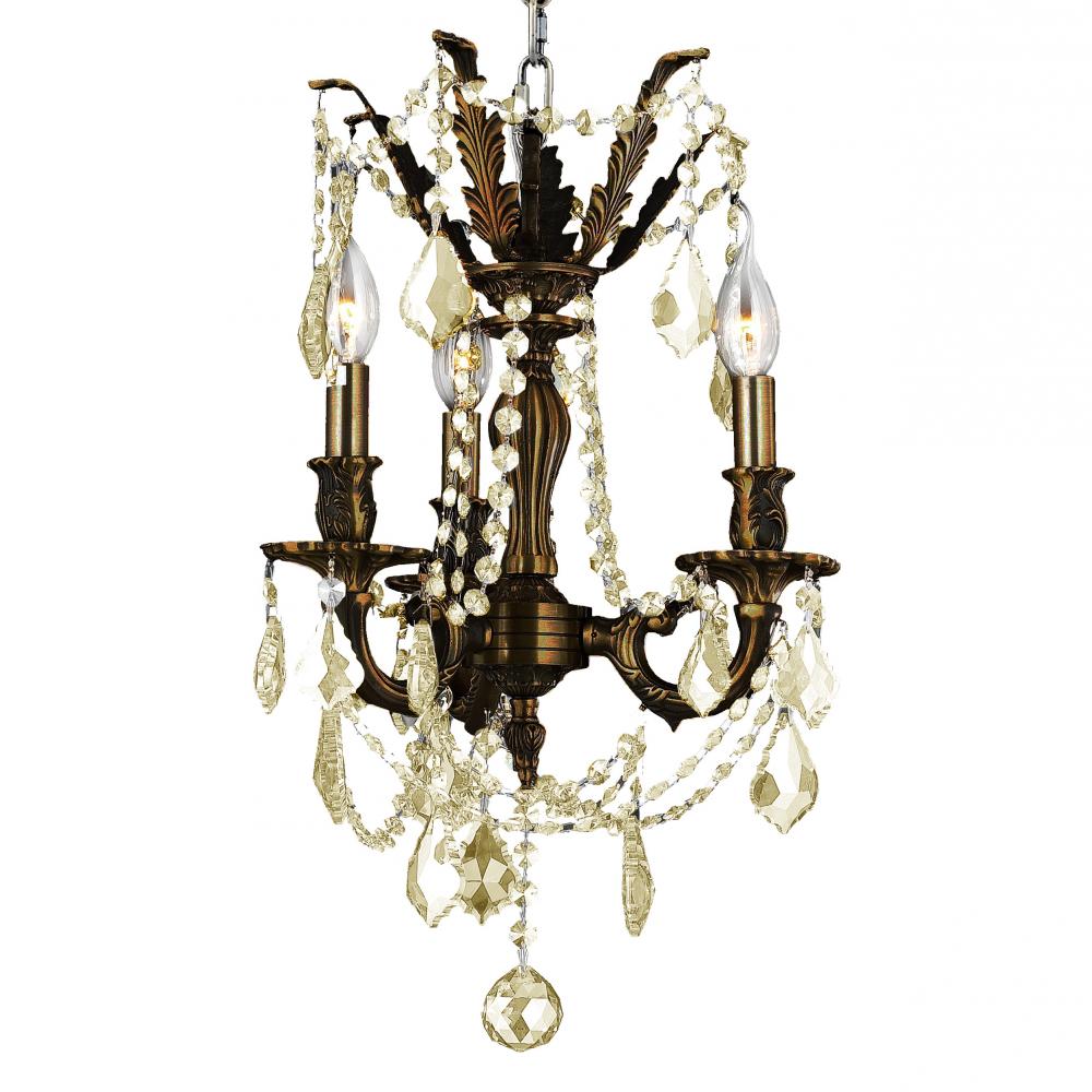 Windsor 3-Light dark Bronze Finish and Golden Teak Crystal Mini Chandelier 13 in. Dia x 18 in. H