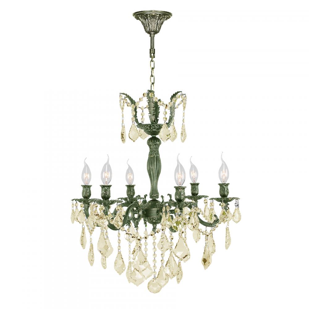 Versailles Collection 6 Light Antique Bronze Finish and Golden Teak Crystal Chandelier 23" D x 2