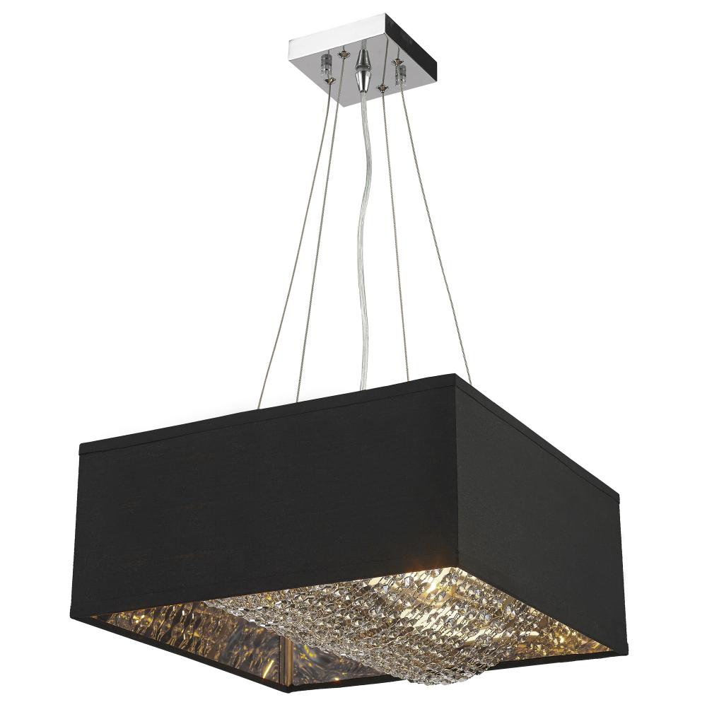 Ritz 5-Light Matte Silver finish with Black Shade Square Pendant Light 16 in. L x 16 in. W x 8 in. H