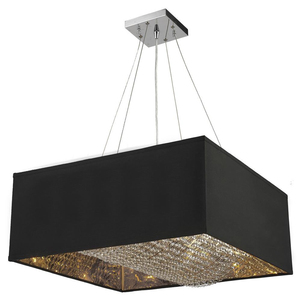 Ritz 8-Light Matte Silver finish with Black Shade Square Pendant Light 24 in. L x 24 in. W x 12 in.