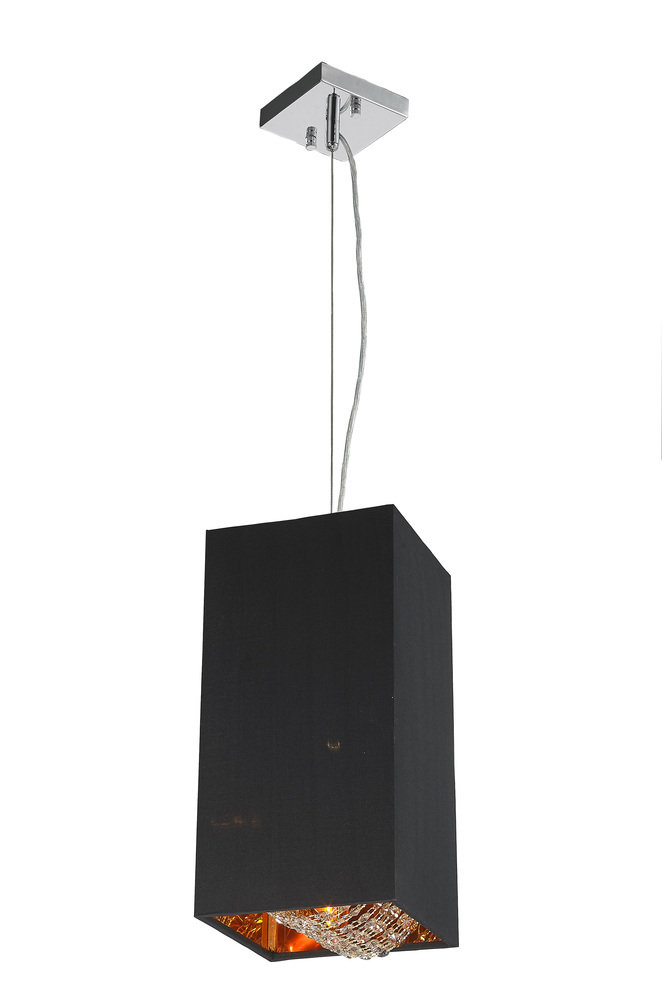 Ritz 1-Light Matte Gold finish with Black Shade Mini Square Pendant Light 8 in. L x 8 in. W x 16 in.