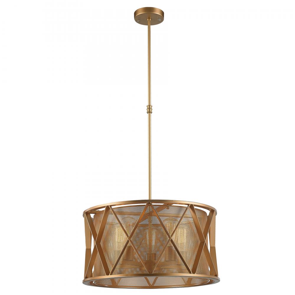 Nautilus 5-Light Matte Gold Finish Mesh drum Shade Pendant Light 20 in. x 10 in. H Medium