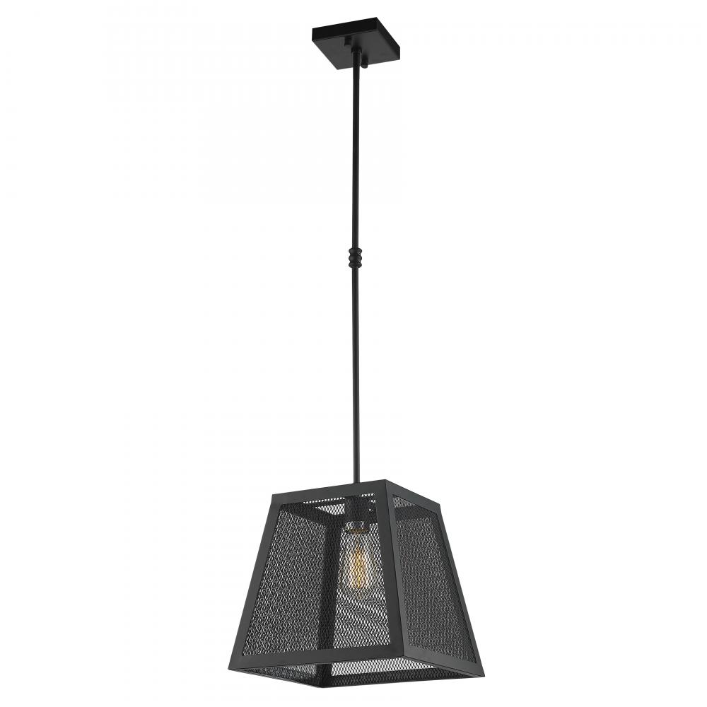 Nautilus 1-Light Matte Black Finish Mesh Trapezoid Shade Pendant Light 12 in. W x 12 in. L Small