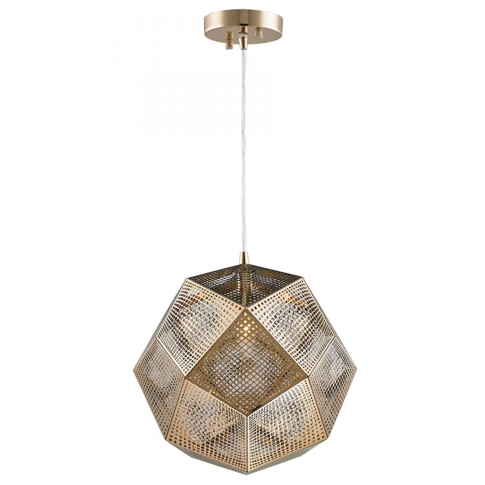 Geometrics 1-Light Champagne Gold Finish Finish Stainless Steel Pendant Light 12 in. Dia x 12 in. H