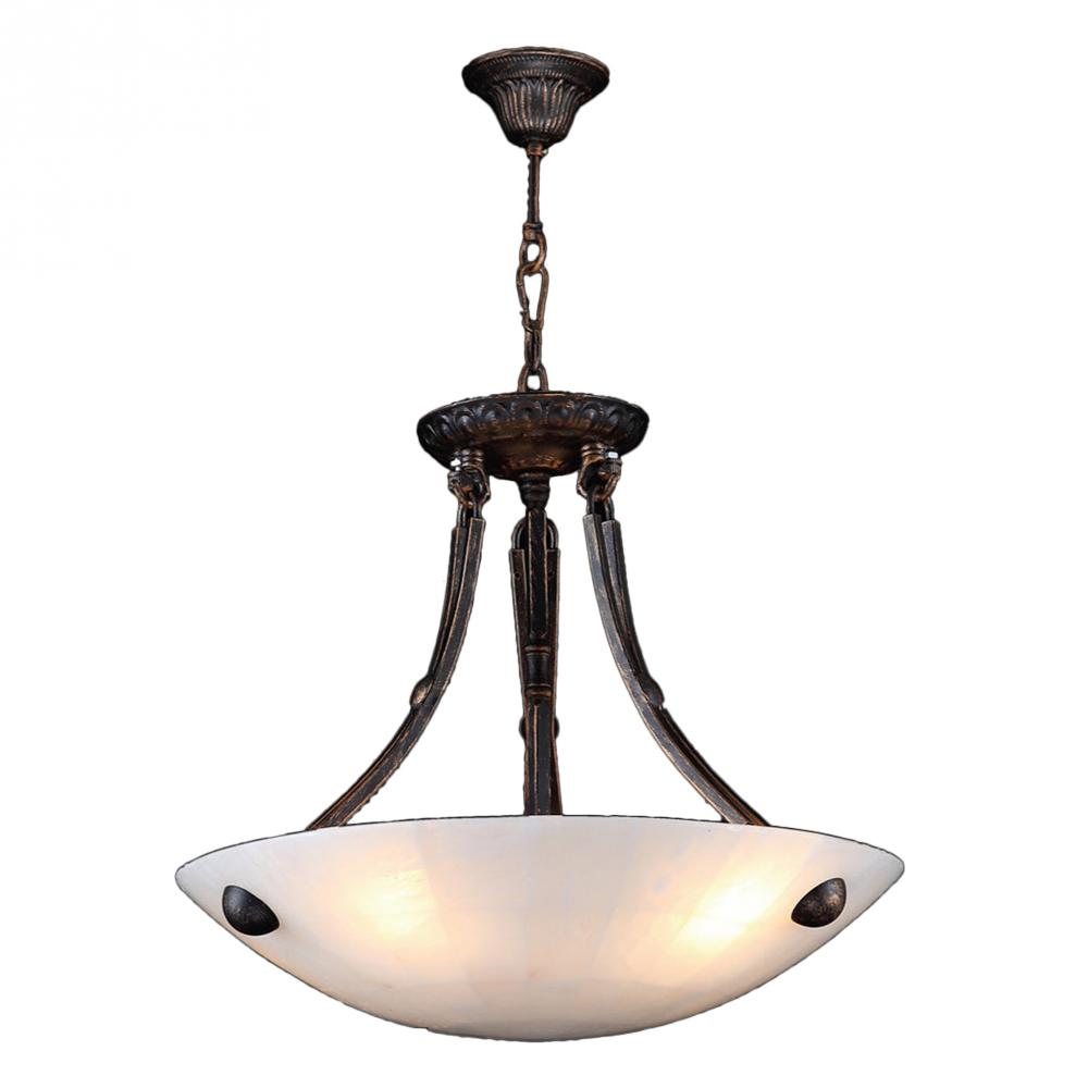 Pompeii Collection 4 Light Flemish Brass Finish and Natural Quartz Bowl Pendant 16" D x 18"