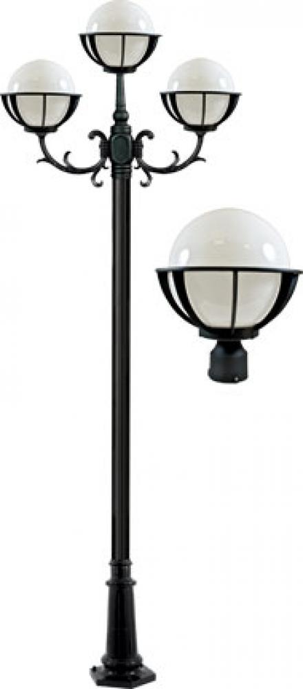 CAST ALUM 10" GLOBE POST LIGHT FIX 3 X 6W LED 85-265V