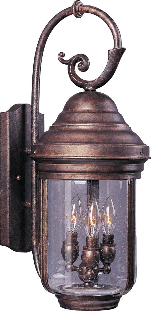 Three Light Empire Bronze Seedy Glass Wall Lantern