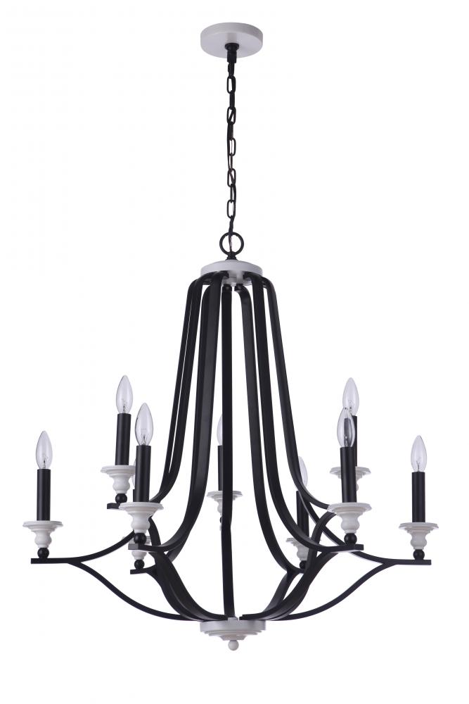 Esme 9 Light Chandelier in Flat Black/Matte White