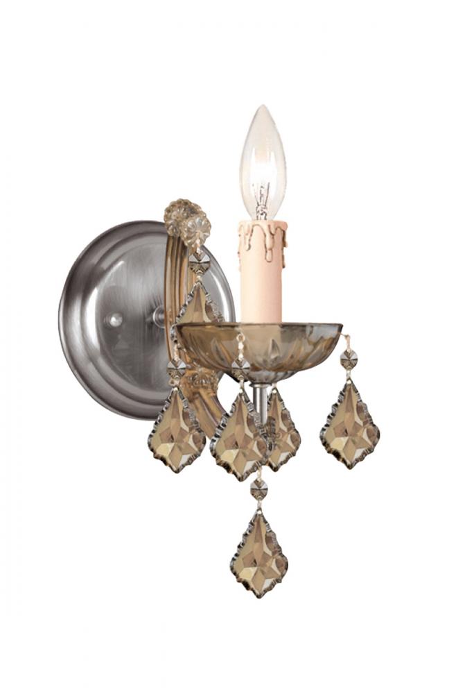 Maria Theresa 1 Light Golden Teak Hand Cut Crystal Antique Brass Sconce