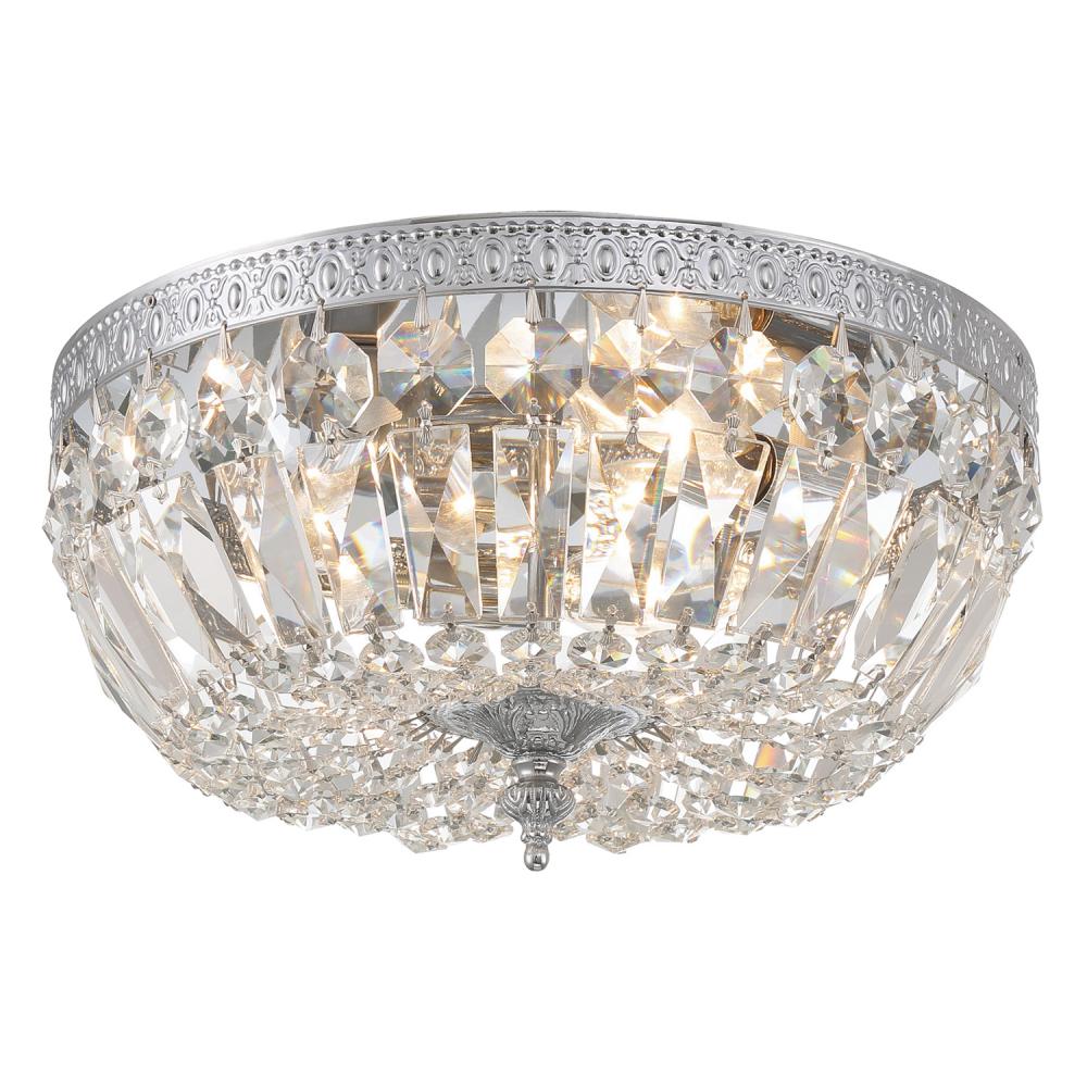 Crystorama 3 Light Hand Cut Crystal Polished Chrome Flush Mount