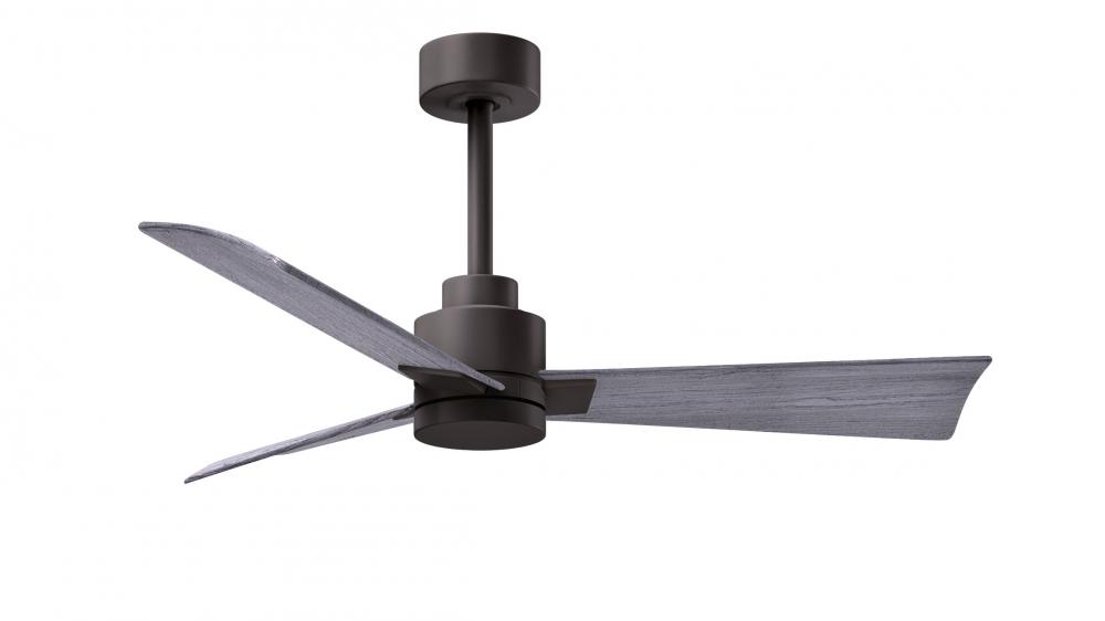 Alessandra 3-blade transitional ceiling fan in textured bronze finish with Barn Wood blades. Optim