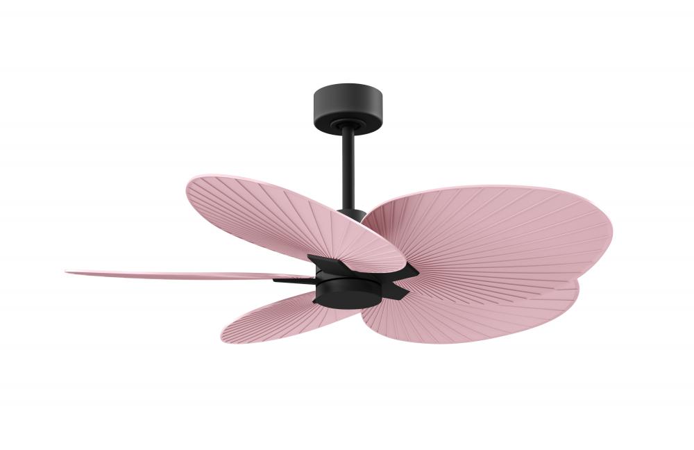 Alessandra Tropical 5-blade ceiling fan in Matte Black and Light Pink blades.