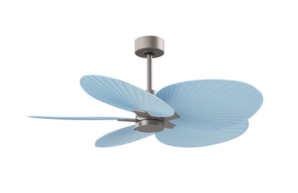 Alessandra Tropical 5-blade ceiling fan in Brushed Nickel and Light Blue blades.