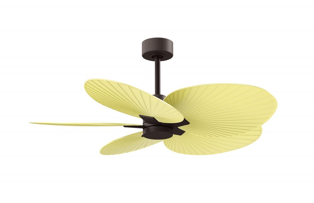 Alessandra Tropical 5-blade ceiling fan in Textured Bronze and Light Yellow blades.