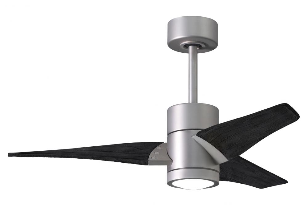 Super Janet three-blade ceiling fan in Brushed Nickel finish with 42” solid walnut tone blades a