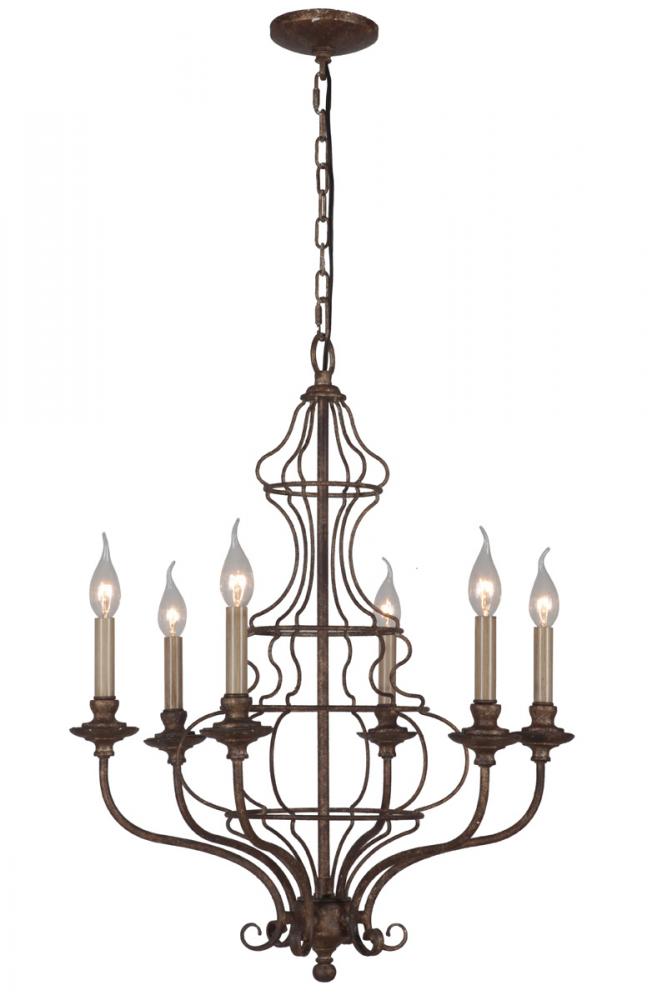 Six Light Rustic Bronze Up Chandelier