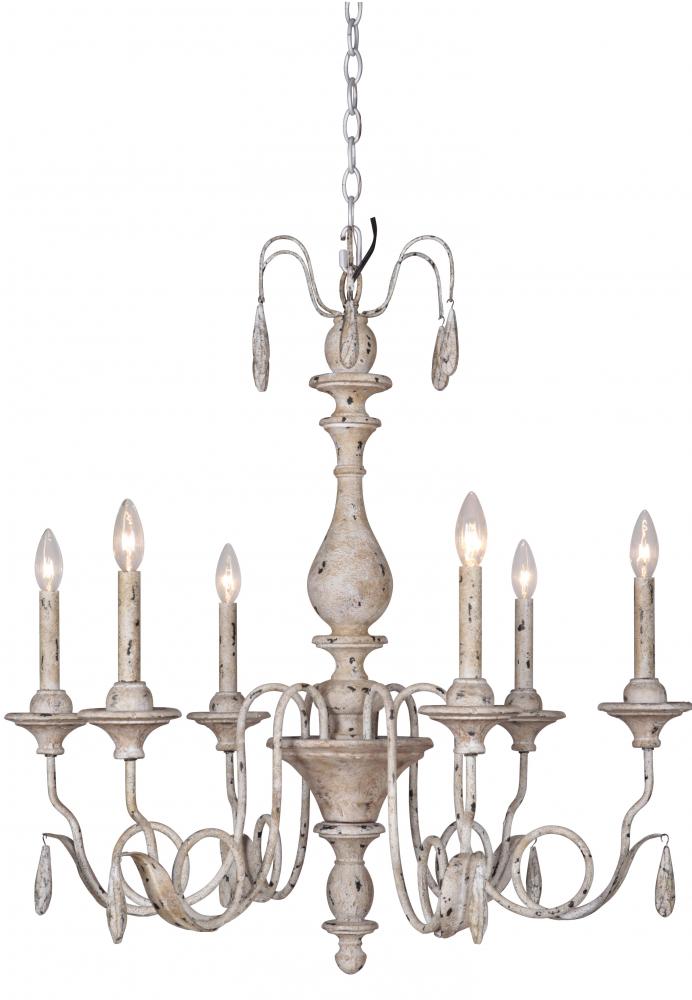 Six Light Weathered Ecru Up Chandelier