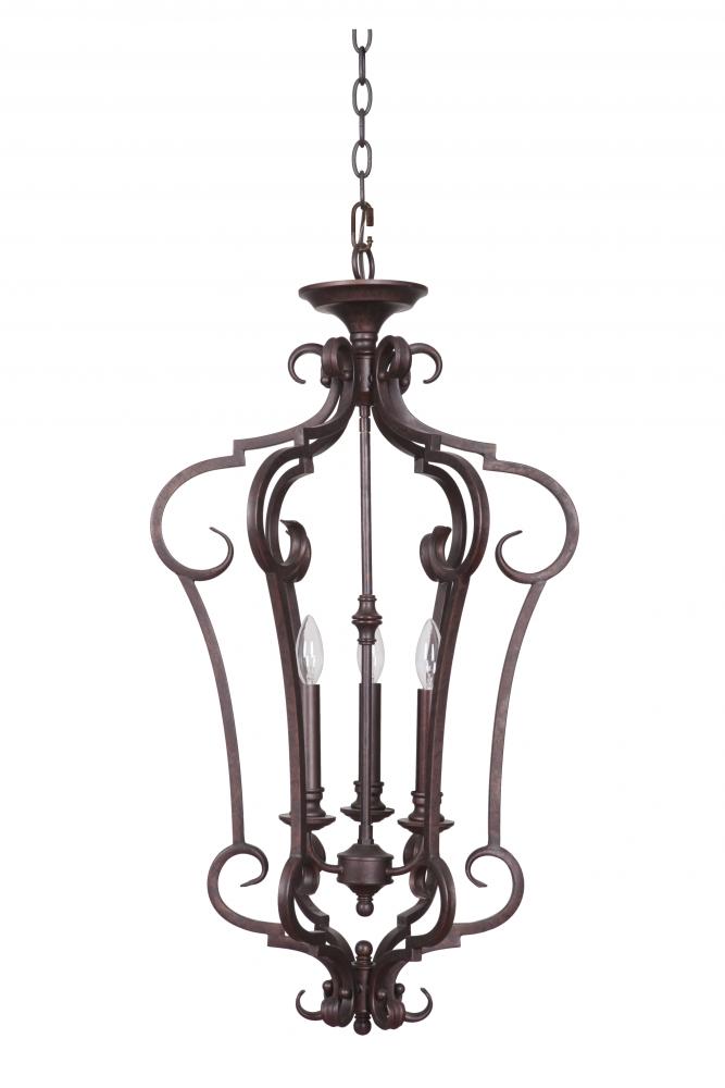 Three Light Tortoise Bronze Open Frame Foyer Hall Fixture