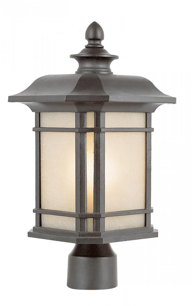 San Miguel Collection, Craftsman Style, Post Mount Lantern Head with Tea Stain Glass Windows