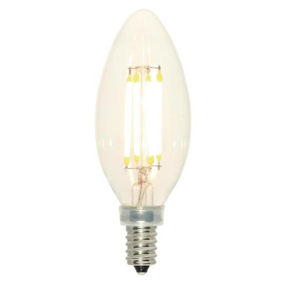 4W B11 Filament LED Dimmable Clear 2700K E12 (Candelabra) Base, 120 Volt, Box