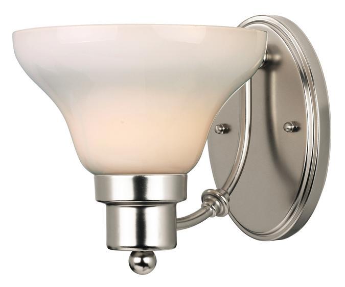 1 Light Wall Fixture Satin Nickel Finish White Opal Glass