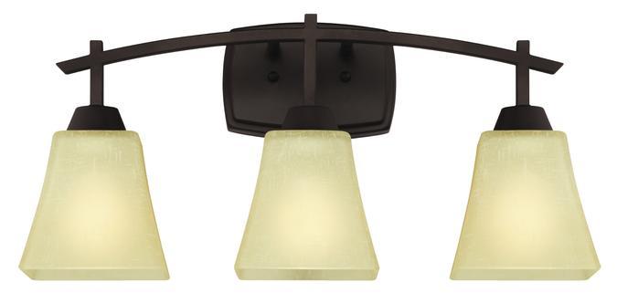 3 Light Wall Fixture Oil Rubbed Bronze Finish Amber Linen Glass