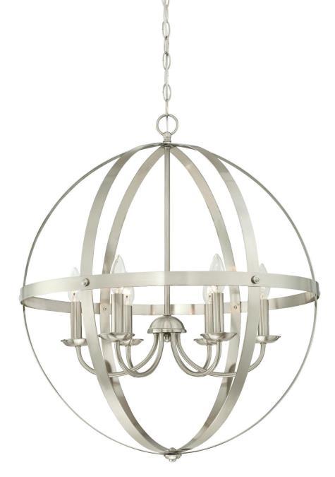 6 Light Chandelier Brushed Nickel Finish