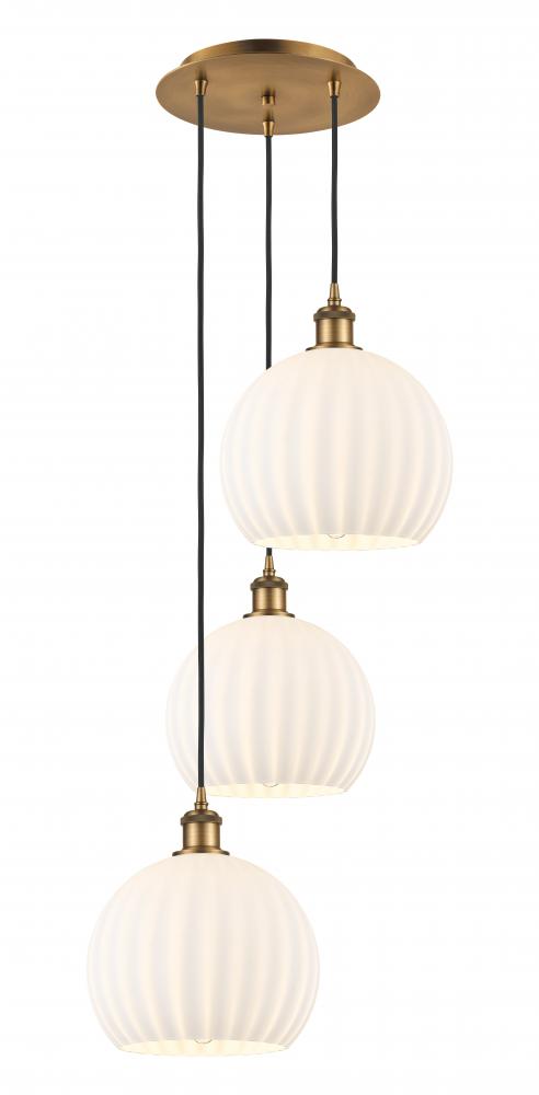 White Venetian - 3 Light - 17 inch - Brushed Brass - Cord Hung - Multi Pendant