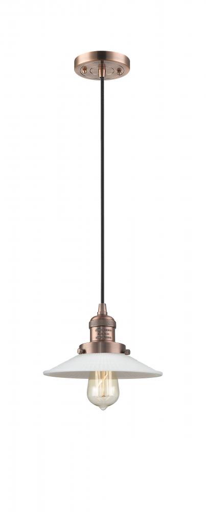 Halophane - 1 Light - 9 inch - Antique Copper - Cord hung - Mini Pendant