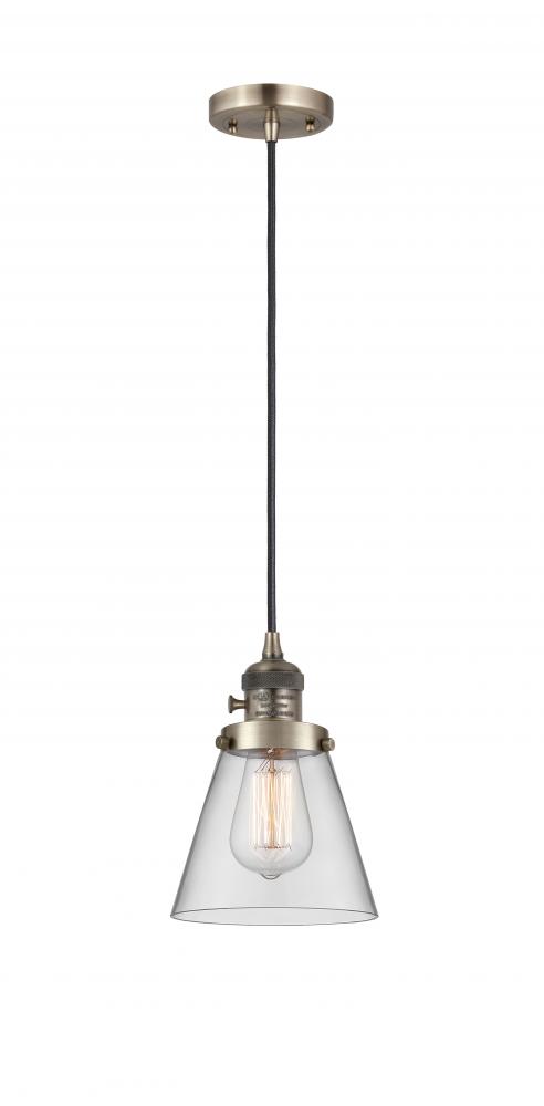 Cone - 1 Light - 6 inch - Antique Brass - Cord hung - Mini Pendant