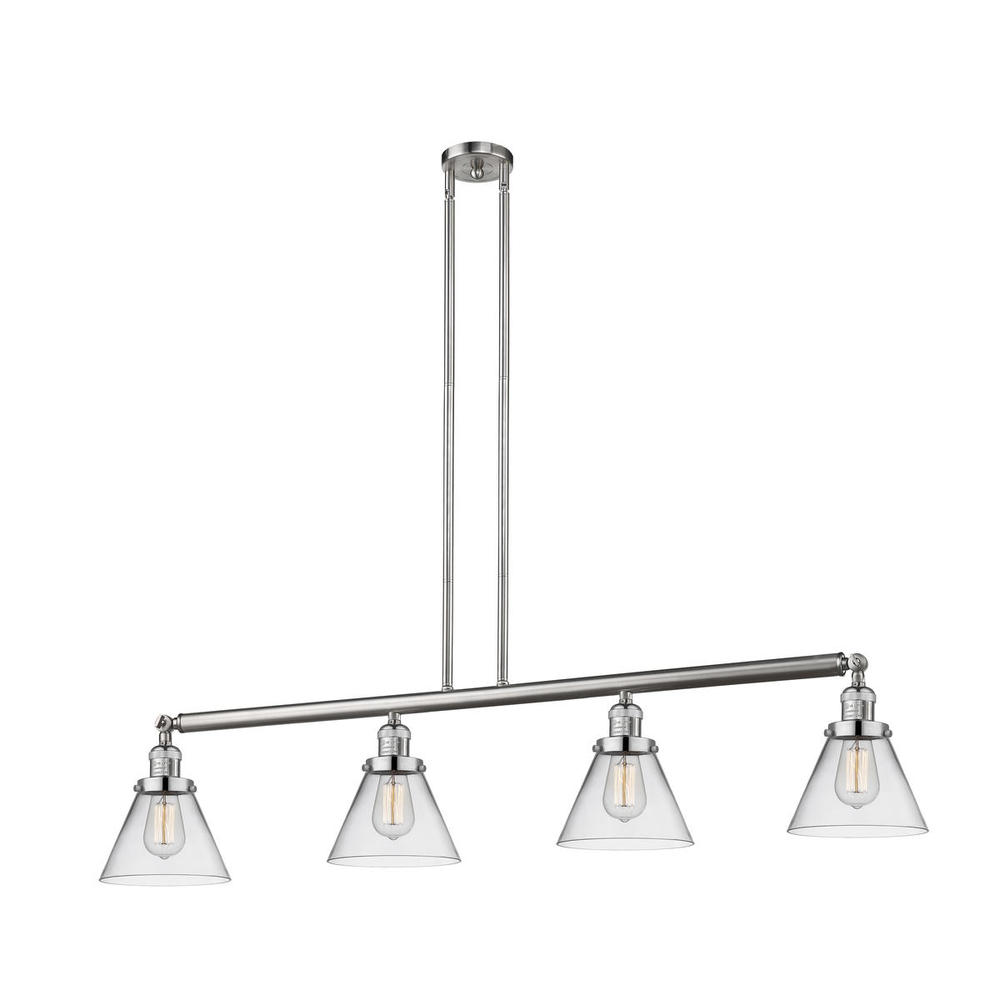 Cone - 4 Light - 52 inch - Brushed Satin Nickel - Stem Hung - Island Light