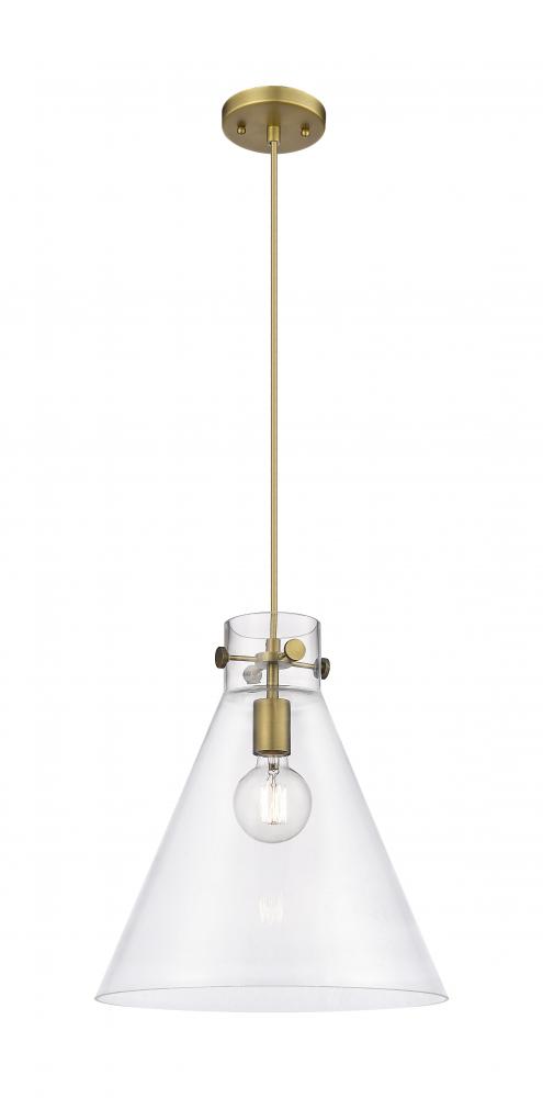 Newton Cone - 1 Light - 14 inch - Brushed Brass - Cord hung - Pendant