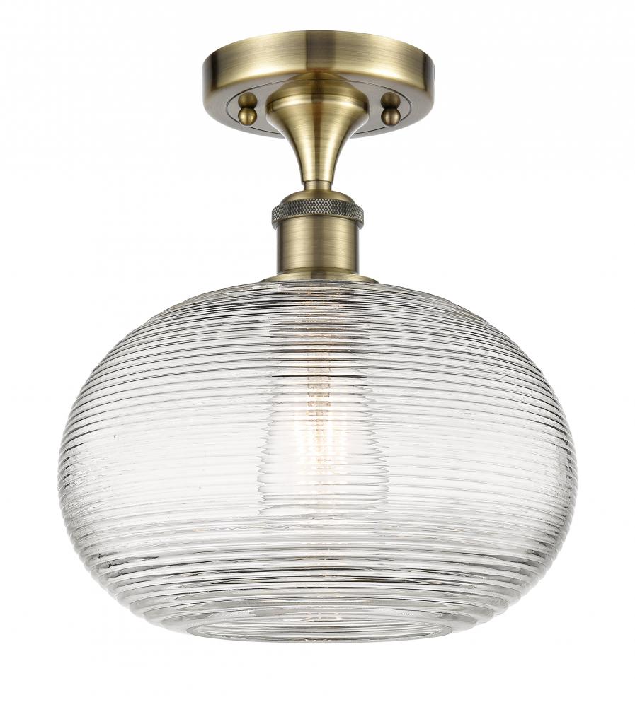 Ithaca - 1 Light - 10 inch - Antique Brass - Semi-Flush Mount