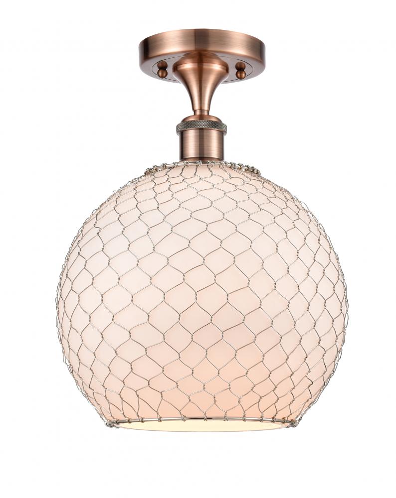 Farmhouse Chicken Wire - 1 Light - 10 inch - Antique Copper - Semi-Flush Mount