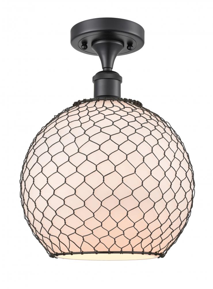 Farmhouse Chicken Wire - 1 Light - 10 inch - Matte Black - Semi-Flush Mount