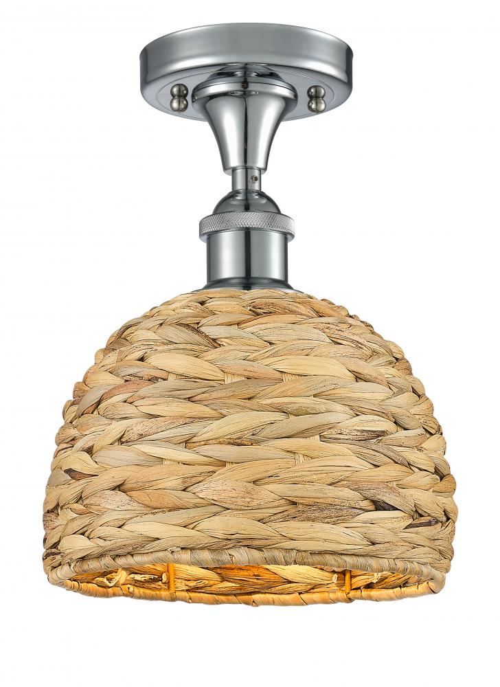 Woven Rattan - 1 Light - 8 inch - Polished Chrome - Semi-Flush Mount