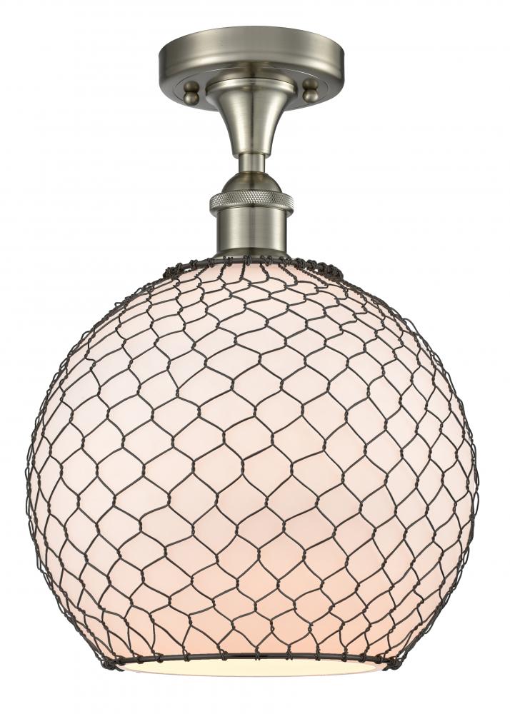 Farmhouse Chicken Wire - 1 Light - 10 inch - Brushed Satin Nickel - Semi-Flush Mount